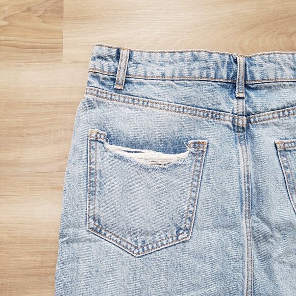 Zara Button Fly Distressed Fringed Hemline Denim Skirt Blue Size Large - Picture 8 of 9
